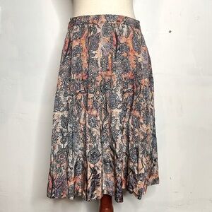 NEW Peruvian Connection Rust Multi Floral Pleated Zip Side Midi Skirt Size 14